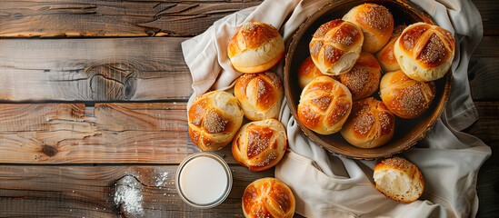 Wall Mural - delicious bread rolls and a glass of milk