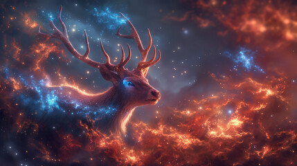 Wall Mural - cosmic stag in starry night sky