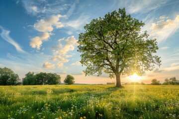 Wall Mural - Tree Standing Proud in Grassy Field