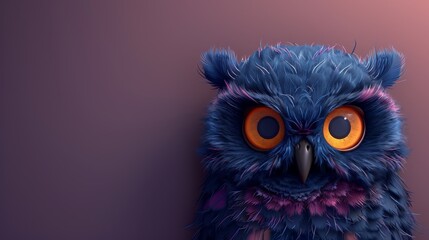 Canvas Print -  Blue owl with orange eyes and an orange eye patch on the left side in focus