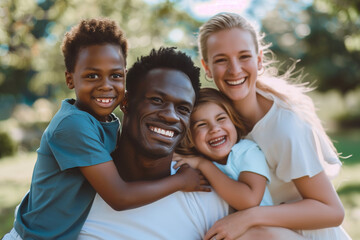 Wall Mural - multi racial family having fun in the park