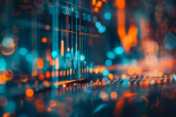 Wall Mural - a blurred close-up view of a financial stock market graph, a stock market graph closeup, trading graph closeup, stock market graph, trading signal graph closeup, stock market, cryptocurrency 