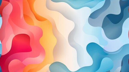 Wall Mural -  A multicolored abstract image with wavy patterns in blue, pink, yellow, and orange tones surrounding a white center