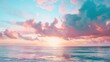 A stunning sky with pink and blue clouds floating over the sea