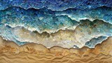 Artistic wall mosaic depicting waves with varying shades of blue, capturing the ocean's dynamic essence.