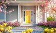 © Klay - inviting front porch of a contemporary home with colorful spring flowers