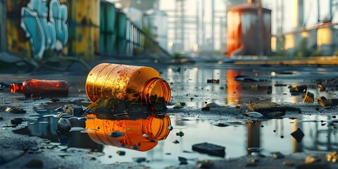 Wall Mural - Hazardous Materials Spill in Factory: Chemical Contamination. Concept Chemical Spill, Factory Emergency, Hazardous Materials, Contamination Cleanup, Industrial Accident
