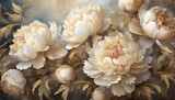 Fototapeta Kwiaty - Dekoracyjna tapeta z motywem kwiatów Piwonii w stylu vintage. Generative AI