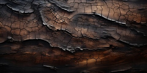 Wall Mural - background,texture of a burnt tree with dark brown bark,with black scorch marks,covered with a network of cracks,graphic and web design concept