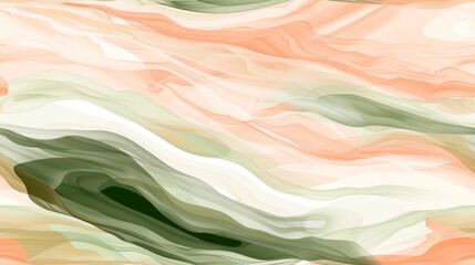 Poster -  Green-orange-pink abstract with wavy lines and shapes in the center of the image