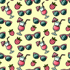 Sticker - summer cocktail and sunglasses seamless pattern