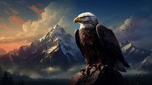 Against A Backdrop Of Red, White, And Blue, The Eagle Stands Sentinel, A Guardian Of American Ideals.