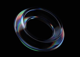 Abstract iridescent shape, dark background design, 3d render