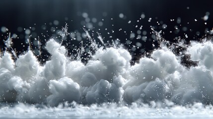 Wall Mural -  White clouds on black background with water droplets