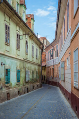 Poster - Tenement houses in Old Town of Brasov city, Romania