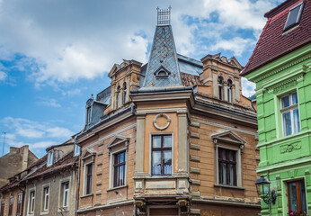 Sticker - Tenements on Castelului Street in Old Town of Brasov city, Romania