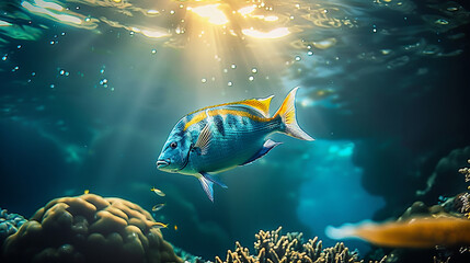 Wall Mural - Fish swimming undersea nature scene, AI Generative.