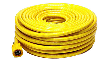 yellow garden hose rolled