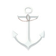 White anchor emblem on transparent background, symbol of symmetry and art