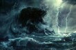Darkness in Babylon, Beast from the Sea, Book of Revelation Illustration with Lightning