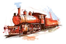 Retro Train, Sketch For Your Design. Vector Illustration