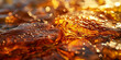 Amber close-up in detail macro texture. Abstract of sunlight passed throughout piece of rosin. Natural amber texture abstract background. Baltic amber stones lie on a flat textured gradient surface