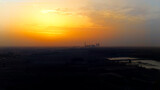 Fototapeta Miasto - Zachód słońca przykryty piaskiem z pustyni, Opolszczyzna Polska, widok z lotu ptaka.
