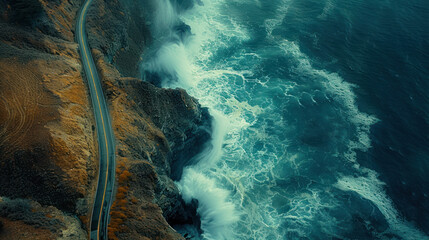 Wall Mural - Scenic Coastal Highway Aerial Vie, road adventure, path to discovery, holliday trip, Aerial view