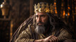 A Royal king from the bible in the lineage of Jesus. Biblical figure. Old man with a crown. Royalty in the palace