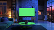 TV with green screen in modern living room