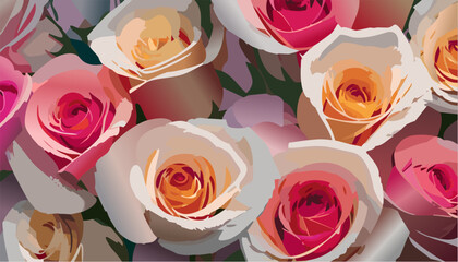 Wall Mural - Pink beautiful roses bouquet background