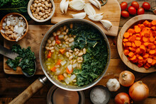 Step-by-Step Preparation Of Nutritious Kale Soup From Fresh Ingredients