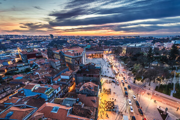 Poster - Sunset over Porto city, view from tower of Clerigos Church, Portugal