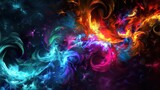 Fototapeta Perspektywa 3d - Abstract neon fractal wallpaper with space