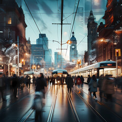 Canvas Print - A bustling city street with people in motion. 