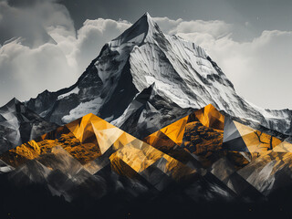 Poster - Abstract mountains form the backdrop of a creative paper collage.