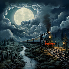 Canvas Print - A surreal train journey through landscapes of dreams