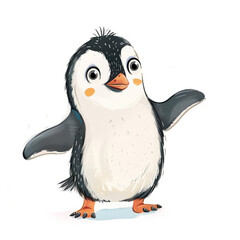 Wall Mural - Cute Funny Cartoon Penguin, Illustration for Children Book, Generative AI