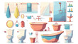 Colorful set of bathroom interior objects with drip