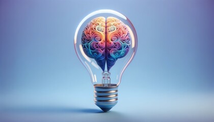 Wall Mural - colorful brain-shaped design in a light bulb symbolizing creativity and ideas