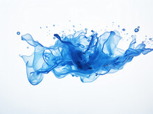 Acrylic Ink Swirls Under Water, Blue Drops In Motion.