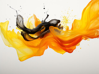 Wall Mural - Digital art rendering reveals abstract splashes of orange, yellow, and black.