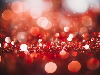 Wall Mural - Red circular bokeh adds sparkle to a filtered background of defocused glitter.