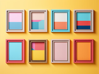 Canvas Print - A wooden frame sits against a colorful backdrop of pink, yellow, and blue.