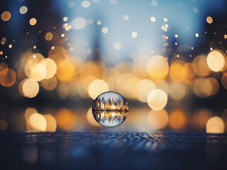 Wall Mural - Bokeh lights and lens flare create a festive cityscape.