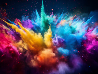 Wall Mural - Explosive burst of colorful powder for festive abstract backgrounds.