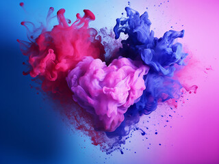 Wall Mural - Bright pink and blue paint splashes contrast against a purple mist.