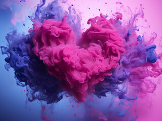 Wall Mural - Ink splashes and vapor clouds form a heart shape design.