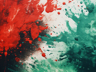 Poster - Abstract watercolor landscape: Red and green spots on contemporary canvas.