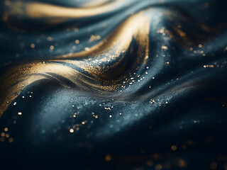 Wall Mural - Shiny blue, silver, and golden glitter create a dynamic abstract.